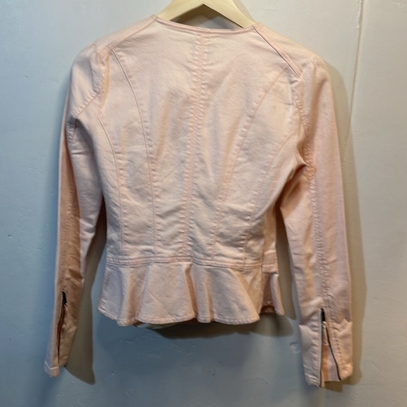 #0128 ELLE Light Pink Fitted Jean Jacket with Side Zipper & Peplum-XS - Picture 4 of 10